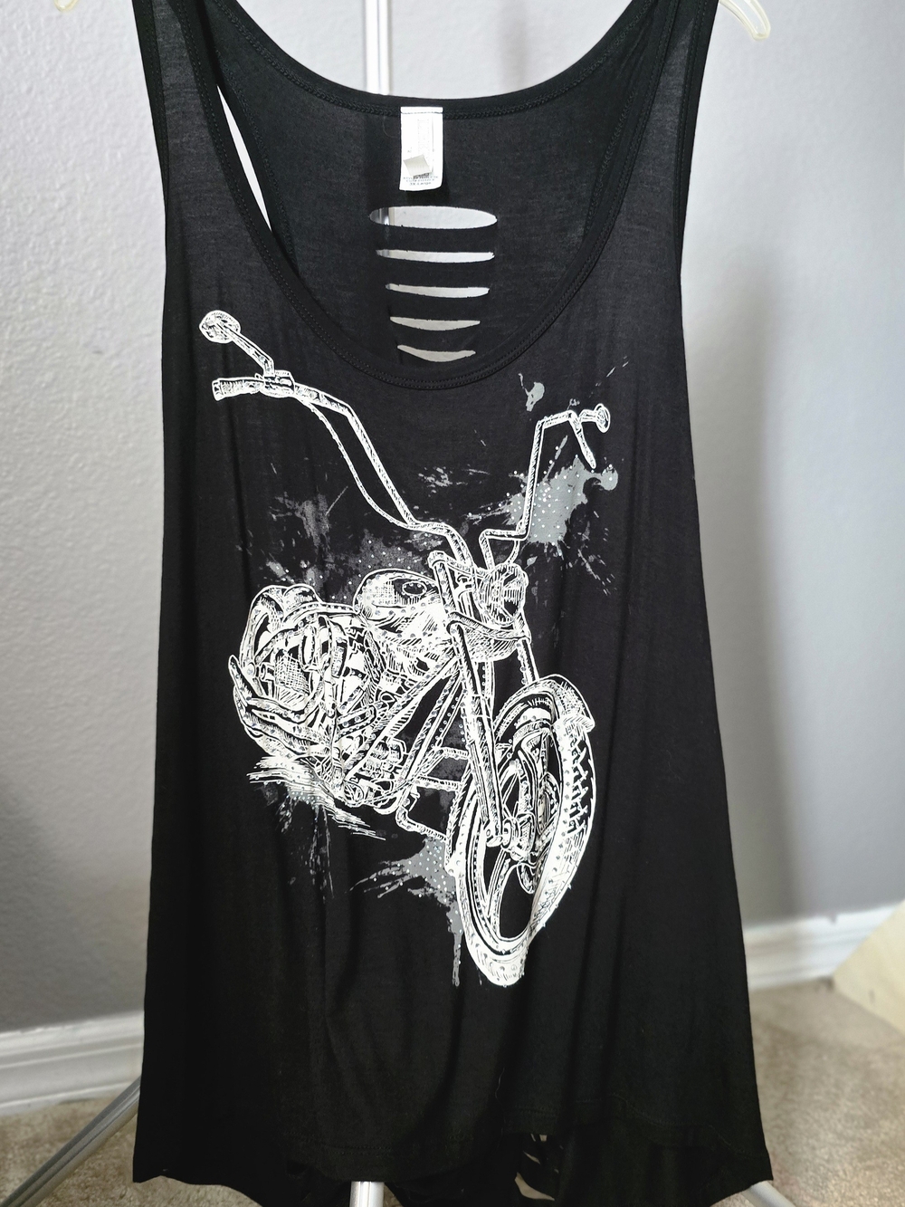 Liberty Wear 3X Black Rhinestone Motorcycle Shredded Back Tank Top